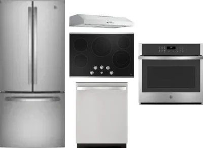 5 Piece Package Includes Refrigerator, Cooktop, Wall Oven, Hood And Dishwasher