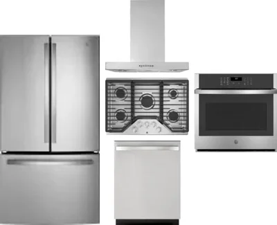 5 Piece Package Includes Refrigerator, Cooktop, Wall Oven, Hood And Dishwasher