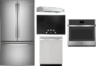 5 Piece Package Includes Refrigerator, Cooktop, Wall Oven, Hood And Dishwasher