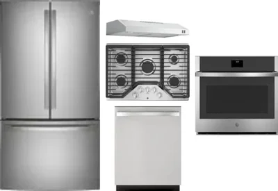 5 Piece Package Includes Refrigerator, Cooktop, Wall Oven, Hood And Dishwasher