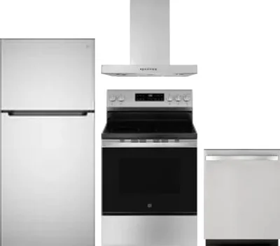 4 Piece Package Includes Refrigerator, Range, Hood And Dishwasher