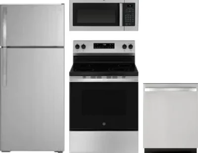 4 Piece Package Includes Refrigerator, Range, Microwave And Dishwasher