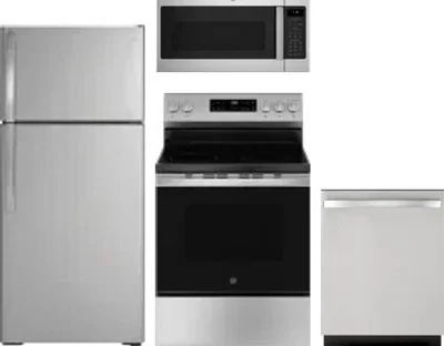 4 Piece Package Includes Refrigerator, Range, Microwave And Dishwasher