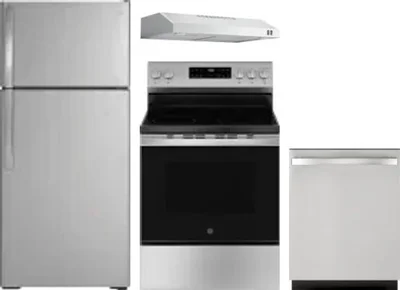 4 Piece Package Includes Refrigerator, Range, Hood And Dishwasher