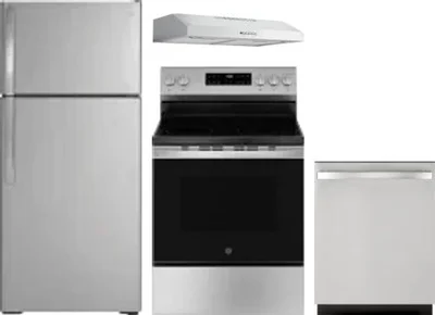 4 Piece Package Includes Refrigerator, Range, Hood And Dishwasher