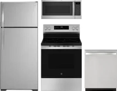 4 Piece Package Includes Refrigerator, Range, Microwave And Dishwasher