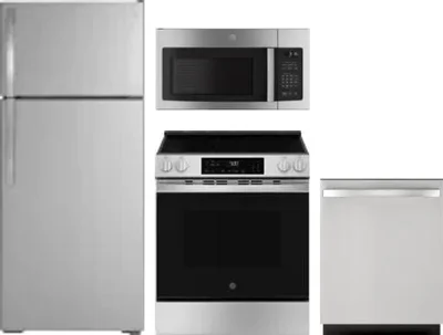 4 Piece Package Includes Refrigerator, Range, Microwave And Dishwasher
