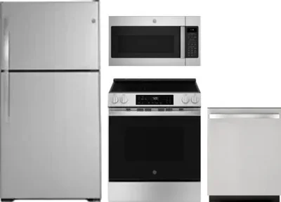 4 Piece Package Includes Refrigerator, Range, Microwave And Dishwasher