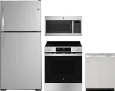 4 Piece Package Includes Refrigerator, Range, Microwave And Dishwasher