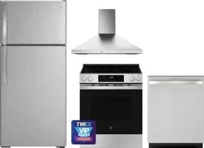 4 Piece Package Includes Refrigerator, Range, Hood And Dishwasher