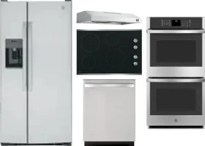 5 Piece Package Includes Refrigerator, Cooktop, Wall Oven, Hood And Dishwasher