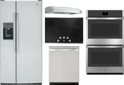 5 Piece Package Includes Refrigerator, Cooktop, Wall Oven, Hood And Dishwasher
