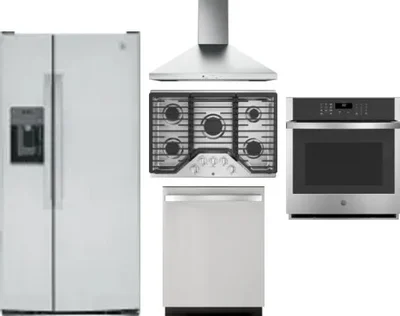 5 Piece Package Includes Refrigerator, Cooktop, Wall Oven, Hood And Dishwasher