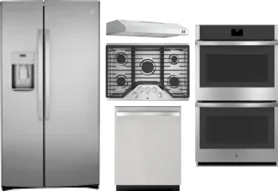 5 Piece Package Includes Refrigerator, Cooktop, Wall Oven, Hood And Dishwasher