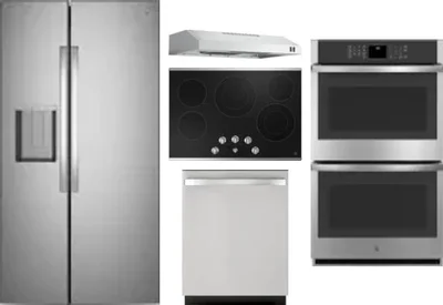 5 Piece Package Includes Refrigerator, Cooktop, Wall Oven, Hood And Dishwasher