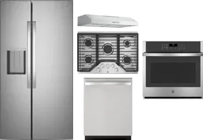 5 Piece Package Includes Refrigerator, Cooktop, Wall Oven, Hood And Dishwasher
