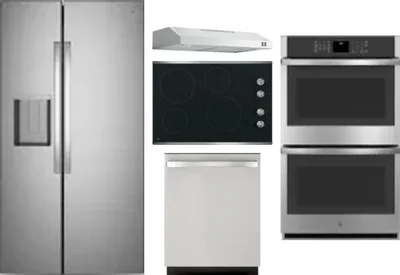 5 Piece Package Includes Refrigerator, Cooktop, Wall Oven, Hood And Dishwasher