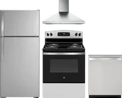 4 Piece Package Includes Refrigerator, Range, Hood And Dishwasher