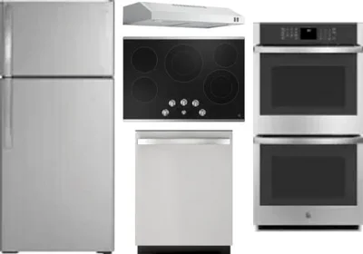 5 Piece Package Includes Refrigerator, Cooktop, Wall Oven, Hood And Dishwasher