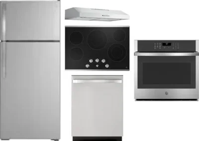 5 Piece Package Includes Refrigerator, Cooktop, Wall Oven, Hood And Dishwasher