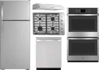 5 Piece Package Includes Refrigerator, Cooktop, Wall Oven, Hood And Dishwasher