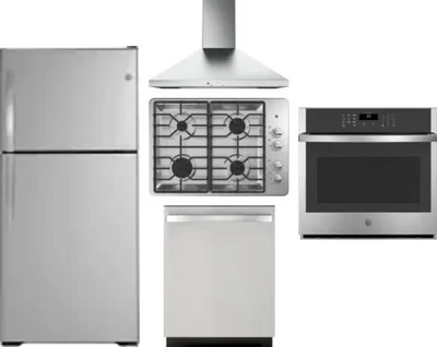 5 Piece Package Includes Refrigerator, Cooktop, Wall Oven, Hood And Dishwasher