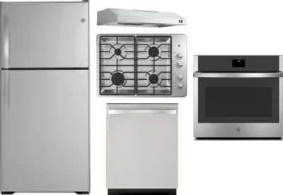 5 Piece Package Includes Refrigerator, Cooktop, Wall Oven, Hood And Dishwasher
