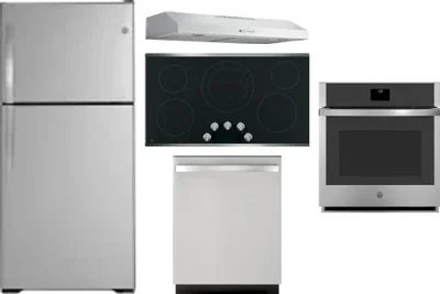 5 Piece Package Includes Refrigerator, Cooktop, Wall Oven, Hood And Dishwasher