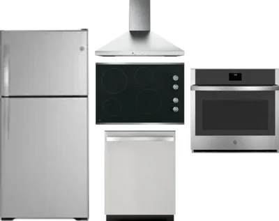 5 Piece Package Includes Refrigerator, Cooktop, Wall Oven, Hood And Dishwasher