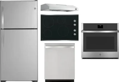 5 Piece Package Includes Refrigerator, Cooktop, Wall Oven, Hood And Dishwasher