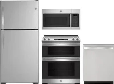 4 Piece Package Includes Refrigerator, Range, Microwave And Dishwasher