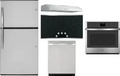 5 Piece Package Includes Refrigerator, Cooktop, Wall Oven, Hood And Dishwasher