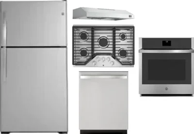 5 Piece Package Includes Refrigerator, Cooktop, Wall Oven, Hood And Dishwasher