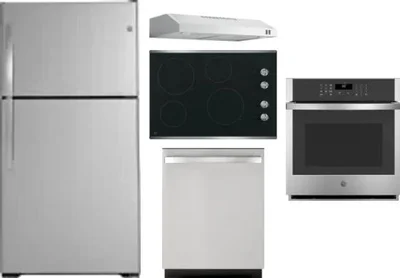 5 Piece Package Includes Refrigerator, Cooktop, Wall Oven, Hood And Dishwasher