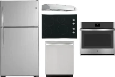 5 Piece Package Includes Refrigerator, Cooktop, Wall Oven, Hood And Dishwasher