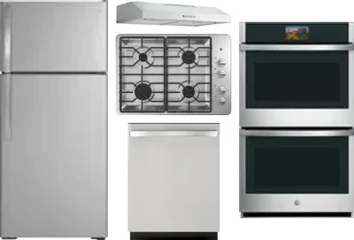 5 Piece Package Includes Refrigerator, Cooktop, Wall Oven, Hood And Dishwasher