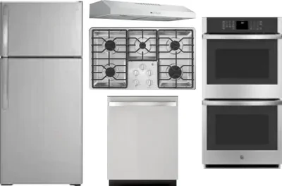 5 Piece Package Includes Refrigerator, Cooktop, Wall Oven, Hood And Dishwasher