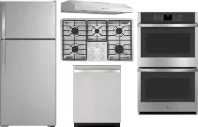 5 Piece Package Includes Refrigerator, Cooktop, Wall Oven, Hood And Dishwasher