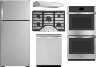 5 Piece Package Includes Refrigerator, Cooktop, Wall Oven, Hood And Dishwasher