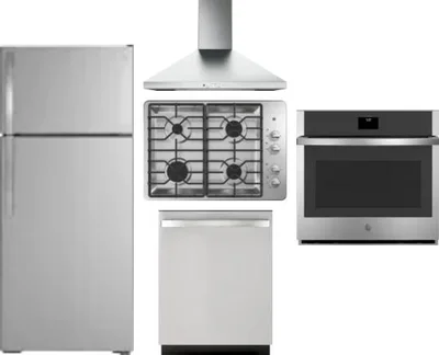 5 Piece Package Includes Refrigerator, Cooktop, Wall Oven, Hood And Dishwasher