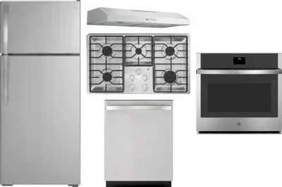 5 Piece Package Includes Refrigerator, Cooktop, Wall Oven, Hood And Dishwasher
