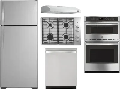 5 Piece Package Includes Refrigerator, Cooktop, Wall Oven, Hood And Dishwasher