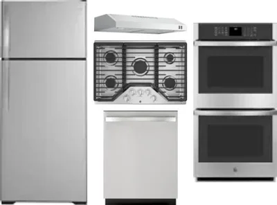 5 Piece Package Includes Refrigerator, Cooktop, Wall Oven, Hood And Dishwasher