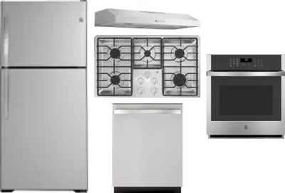 5 Piece Package Includes Refrigerator, Cooktop, Wall Oven, Hood And Dishwasher