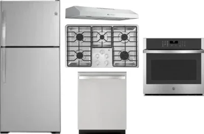 5 Piece Package Includes Refrigerator, Cooktop, Wall Oven, Hood And Dishwasher