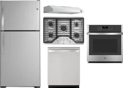 5 Piece Package Includes Refrigerator, Cooktop, Wall Oven, Hood And Dishwasher