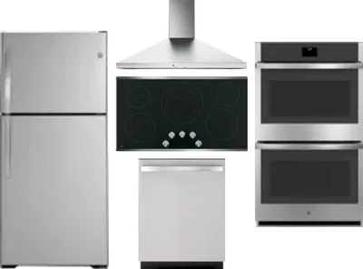 5 Piece Package Includes Refrigerator, Cooktop, Wall Oven, Hood And Dishwasher