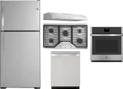 5 Piece Package Includes Refrigerator, Cooktop, Wall Oven, Hood And Dishwasher