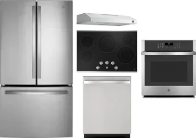 5 Piece Package Includes Refrigerator, Cooktop, Wall Oven, Hood And Dishwasher