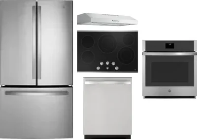 5 Piece Package Includes Refrigerator, Cooktop, Wall Oven, Hood And Dishwasher